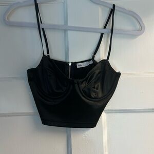 Black Satin Bustier Crop Top